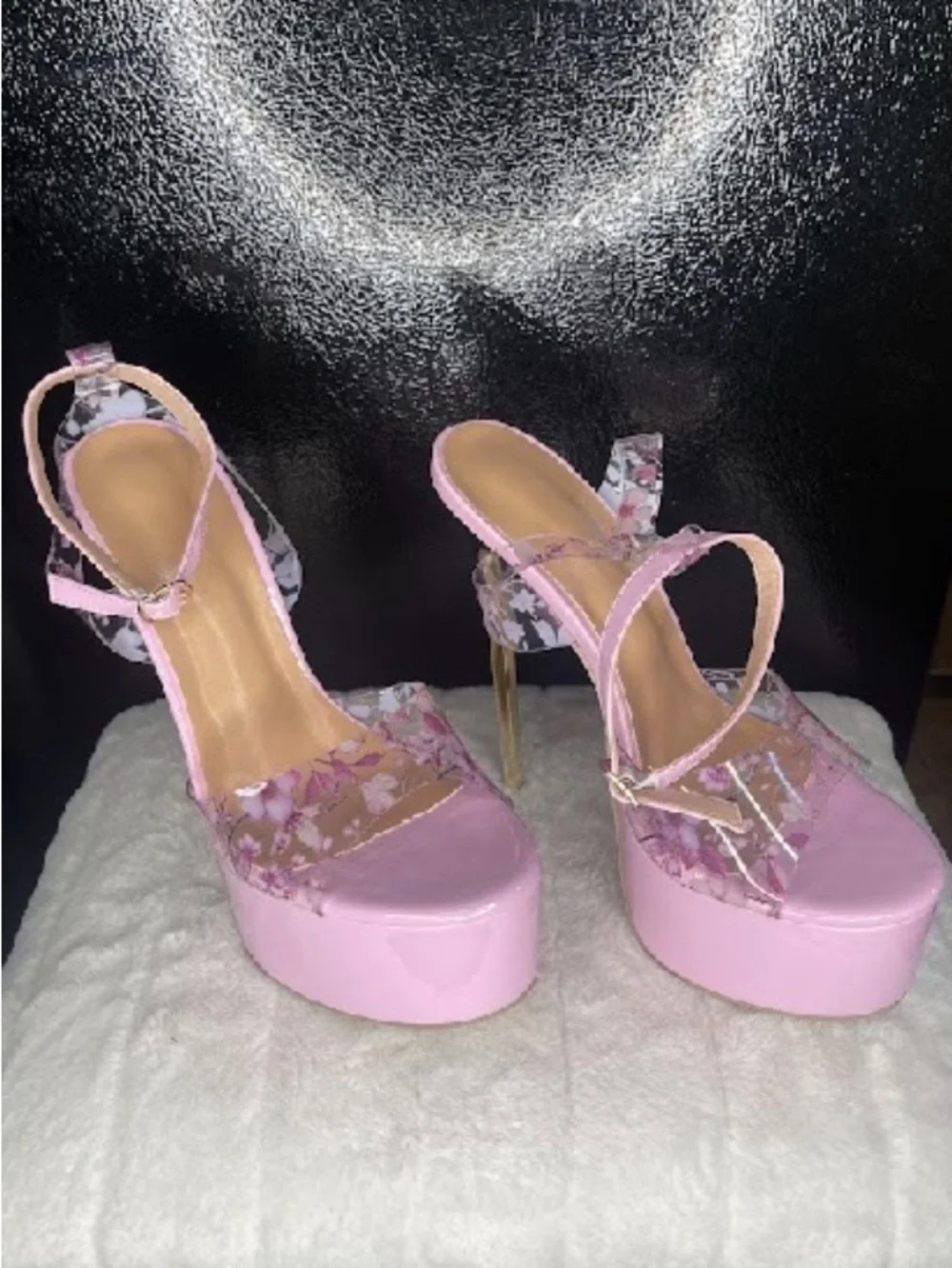 Women’s Pink Platform Floral Strap Heels
